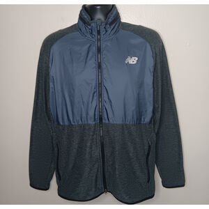 New Balance Mens Medium Jacket Zip Heat Grid Hood Stretch Black Blue Running